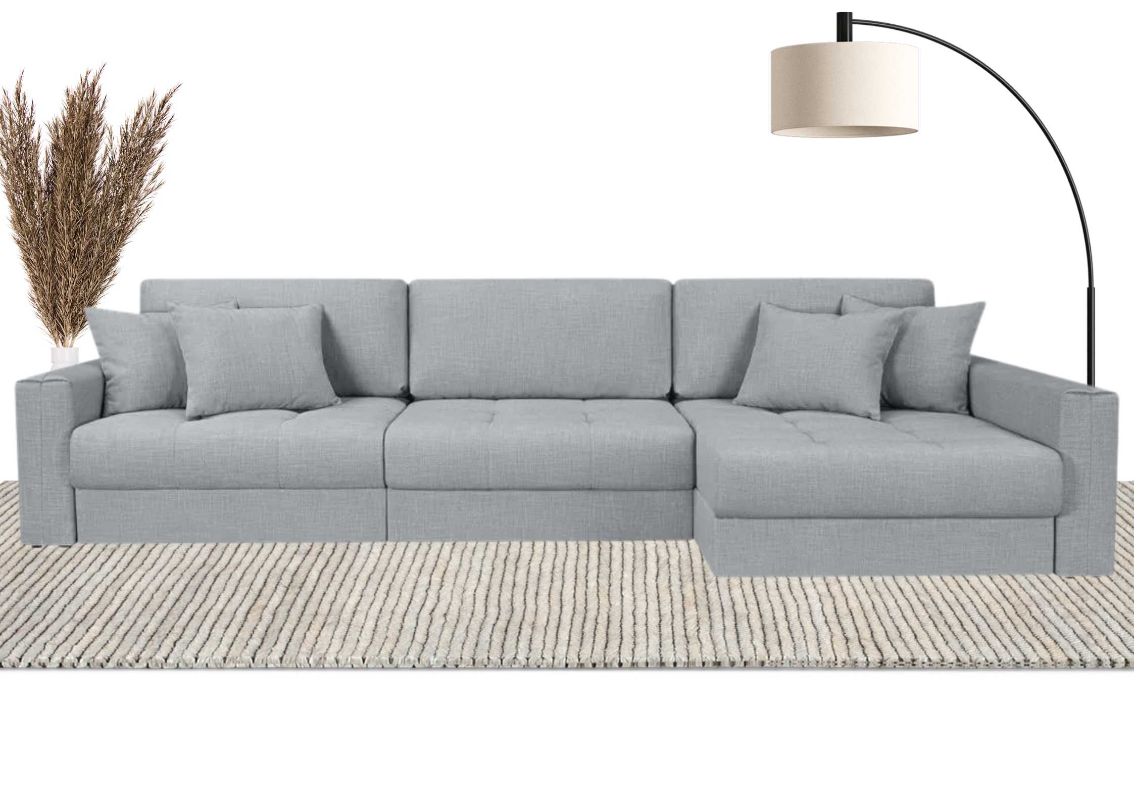 Szary narożnik modułowy z pikowanym siedziskiem